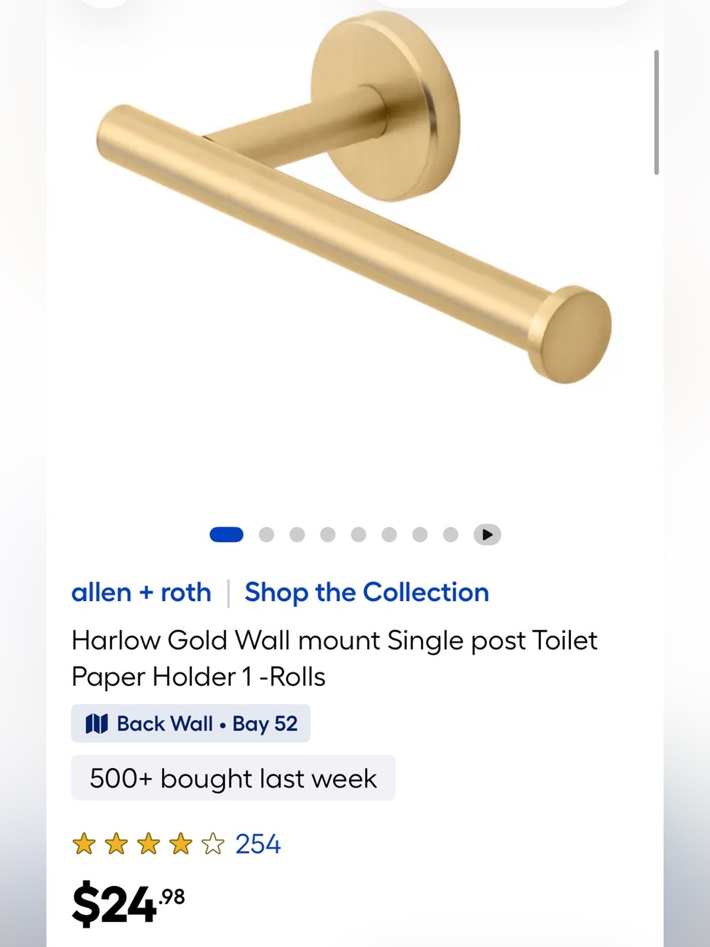 Allen and Roth Harlow Gold toilet paper holder